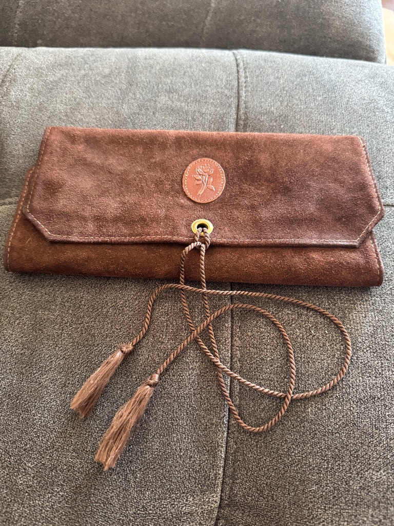 Rolfs Brown Suede Tassel Envelope Clutch